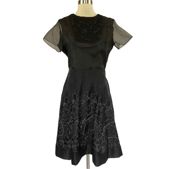 Sachin & Babi Women's Cocktail Dress Size 8 Black Beaded Chiffon Fit and Flare - Picture 1 of 12